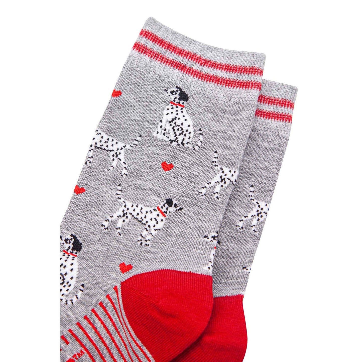 Women's Dalmatians Bamboo Socks - Light Grey / Red