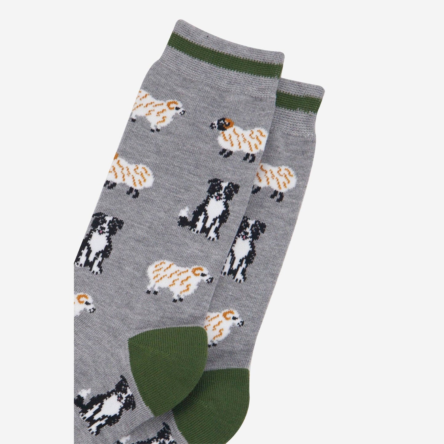 Men's Sheep and Sheep Dog Bamboo Socks - Grey Marl / Green
