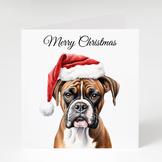 Boxer Dog in Santa Hat Christmas Cards pack of 5