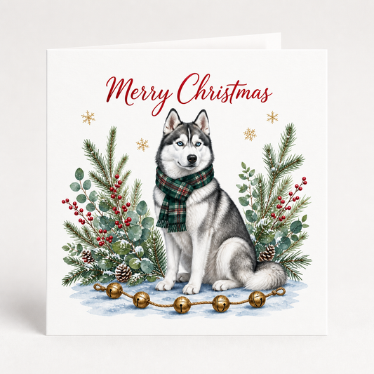 Festive Siberian Husky Christmas Cards - Pack of 5