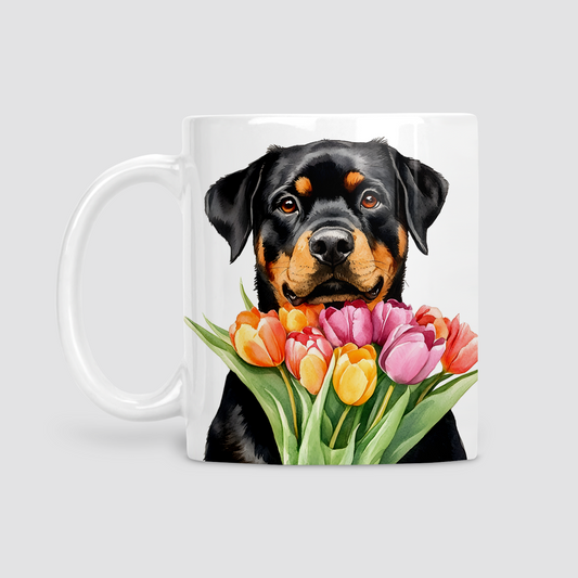 Rottweiler with Tulips Mug