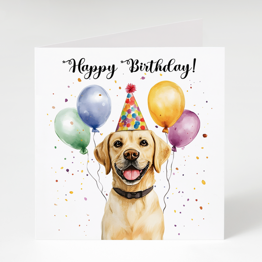 Labrador with Balloons Birthday Card