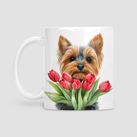 Yorkshire Terrier with Tulips Mug