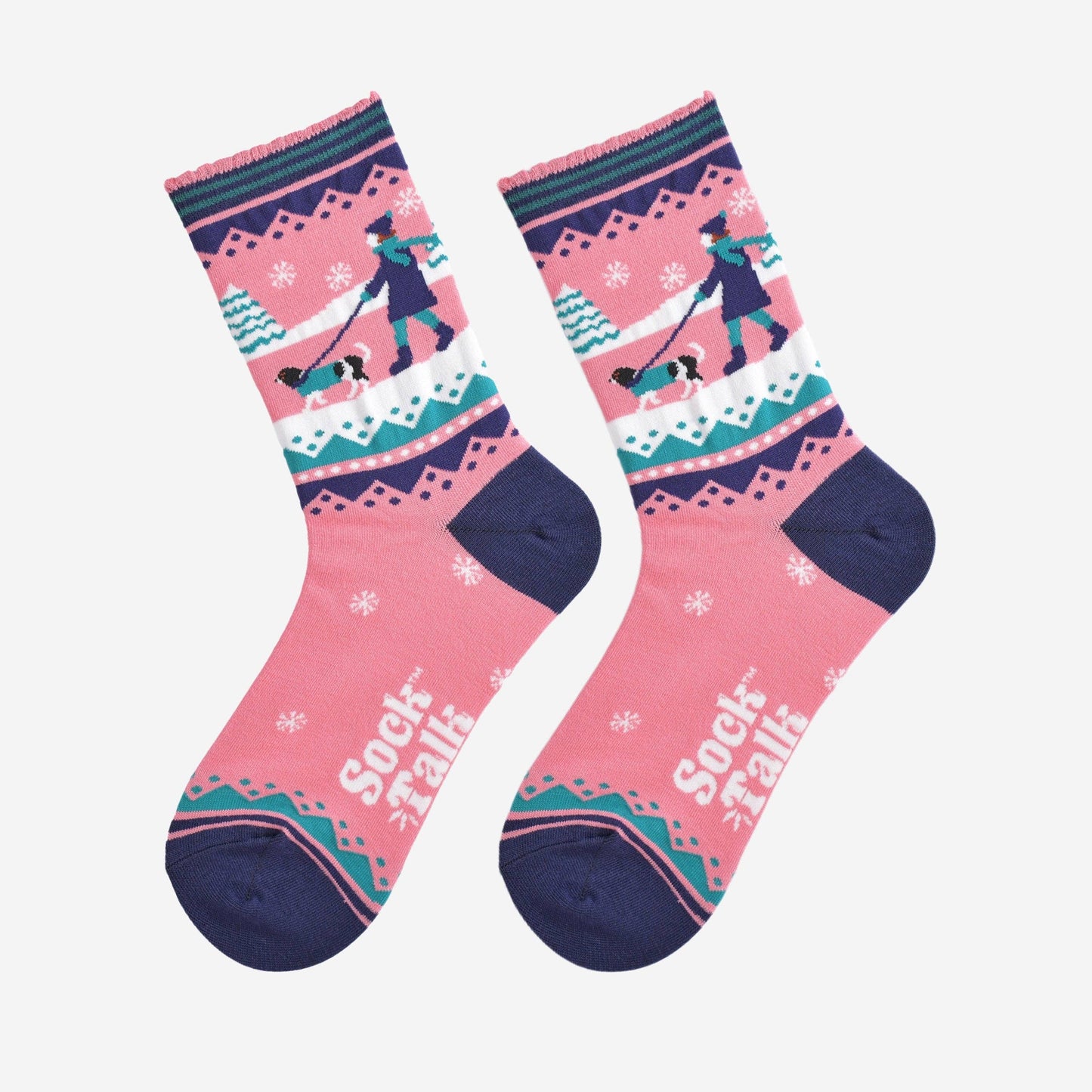 Sock Talk Women's King Charles Spaniel Walk Bamboo Socks - Pink / Navy
