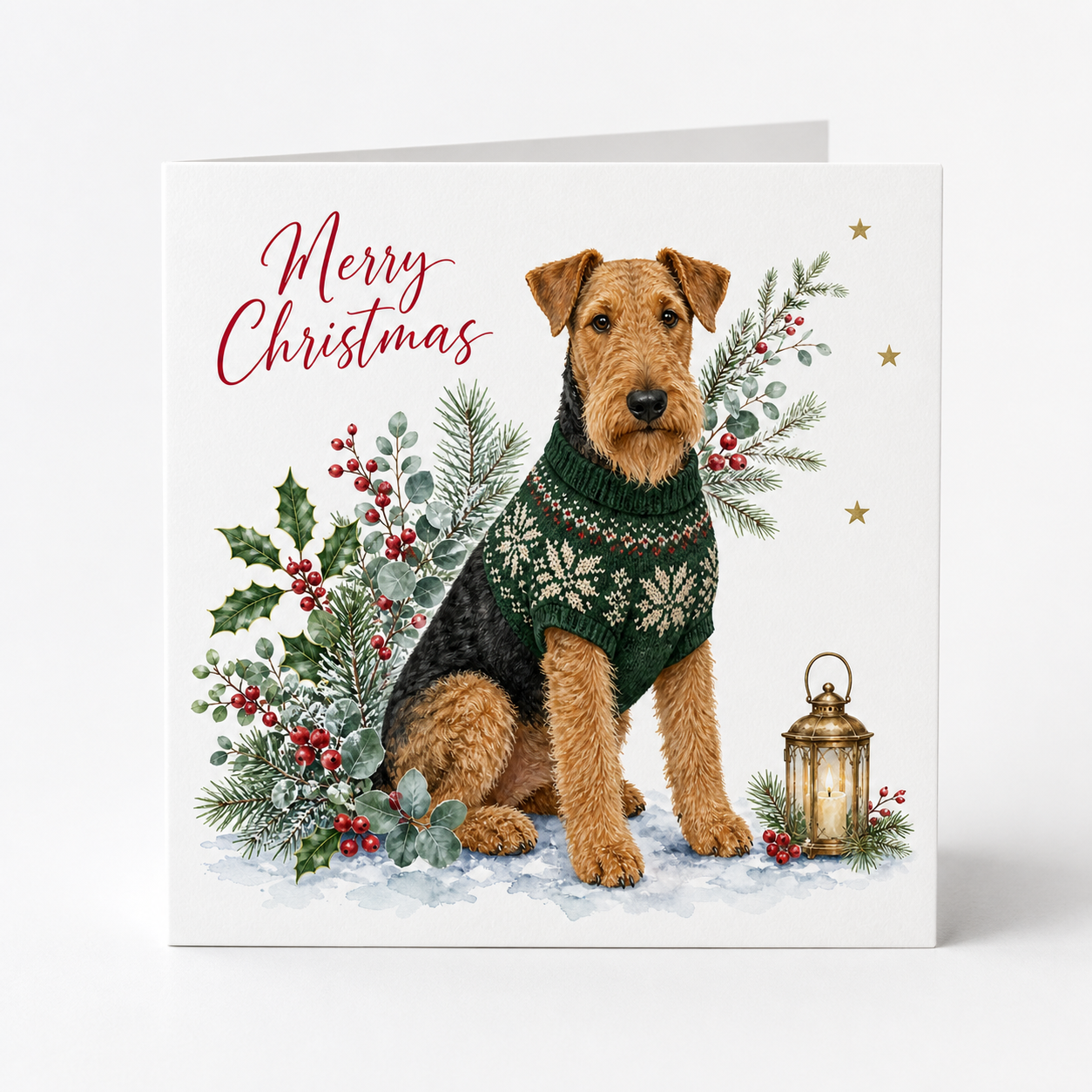 Festive Airedale Terrier Christmas Cards – Pack of 5
