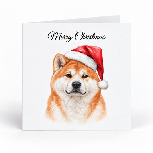 Akita dog wearing a Santa hat christmas card