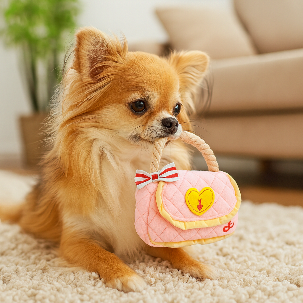Chi Pink Handbag Plush Dog Toy with Rope Handle