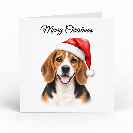 Beagle Santa Hat Christmas Cards - Pack of 5