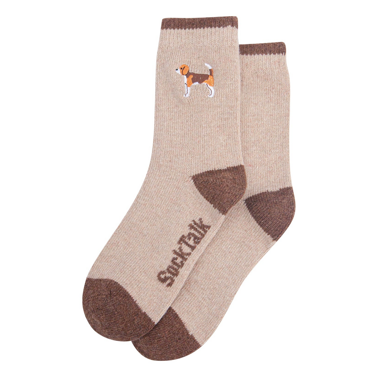 Beagle Embroidered Wool Socks in Oatmeal