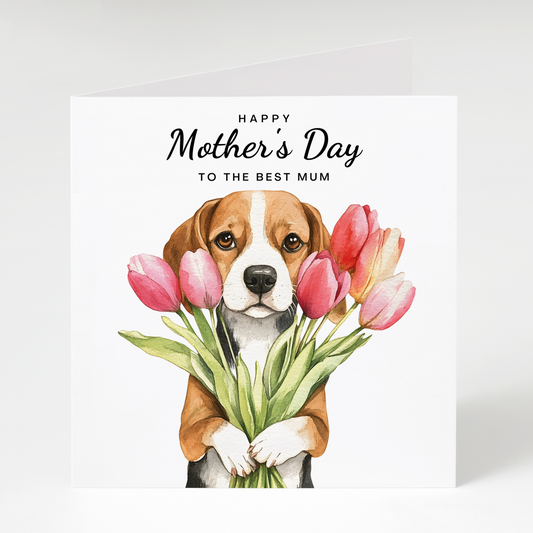 Beagle with Tulips Mother's Day Card