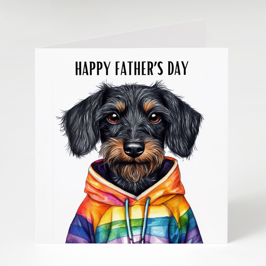Black Wire Haired Dachshund in Hoodie Father’s Day Card