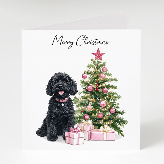 Black Cockapoo Merry Christmas Card
