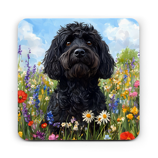Black Cockapoo with Wildflowers Coaster