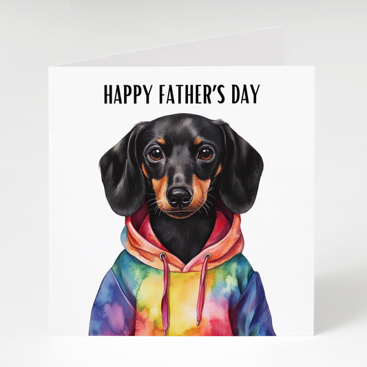 Black Dachshund in Hoodie Father’s Day Card
