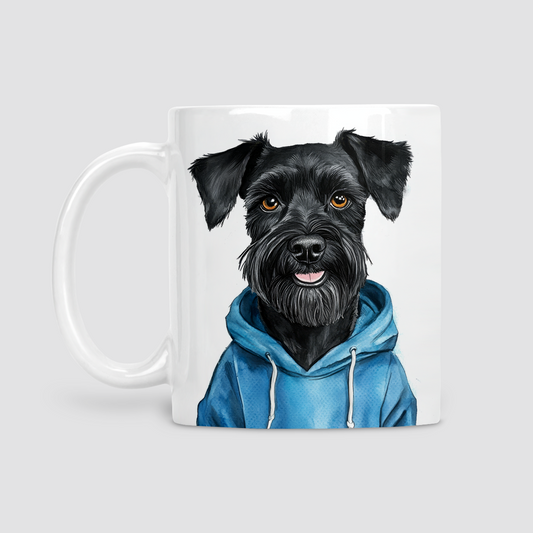 Black Miniature Schnauzer in Hoodie Mug