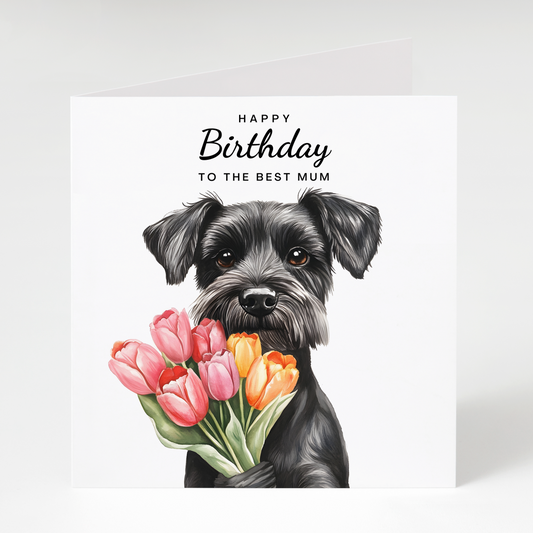 Black Schnauzer with Tulips Birthday Card for Mum
