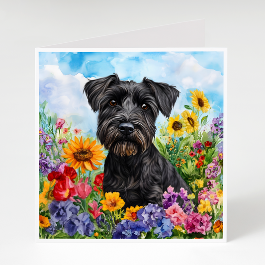Black Schnauzer with Wildflowers Greeting Card