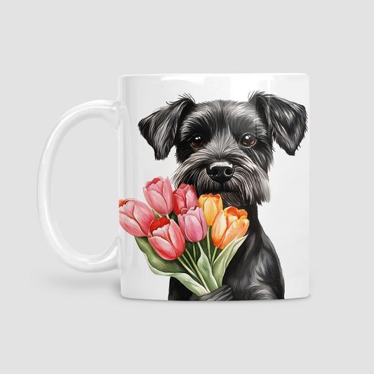 Black Schnauzer with Tulips Mug