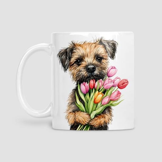 Border Terrier with Tulips Mug