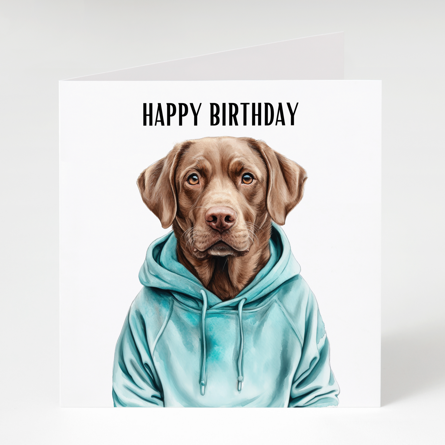 Brown Labrador in Hoodie Birthday Card