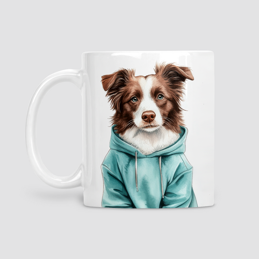 Brown Border Collie in Hoodie Mug