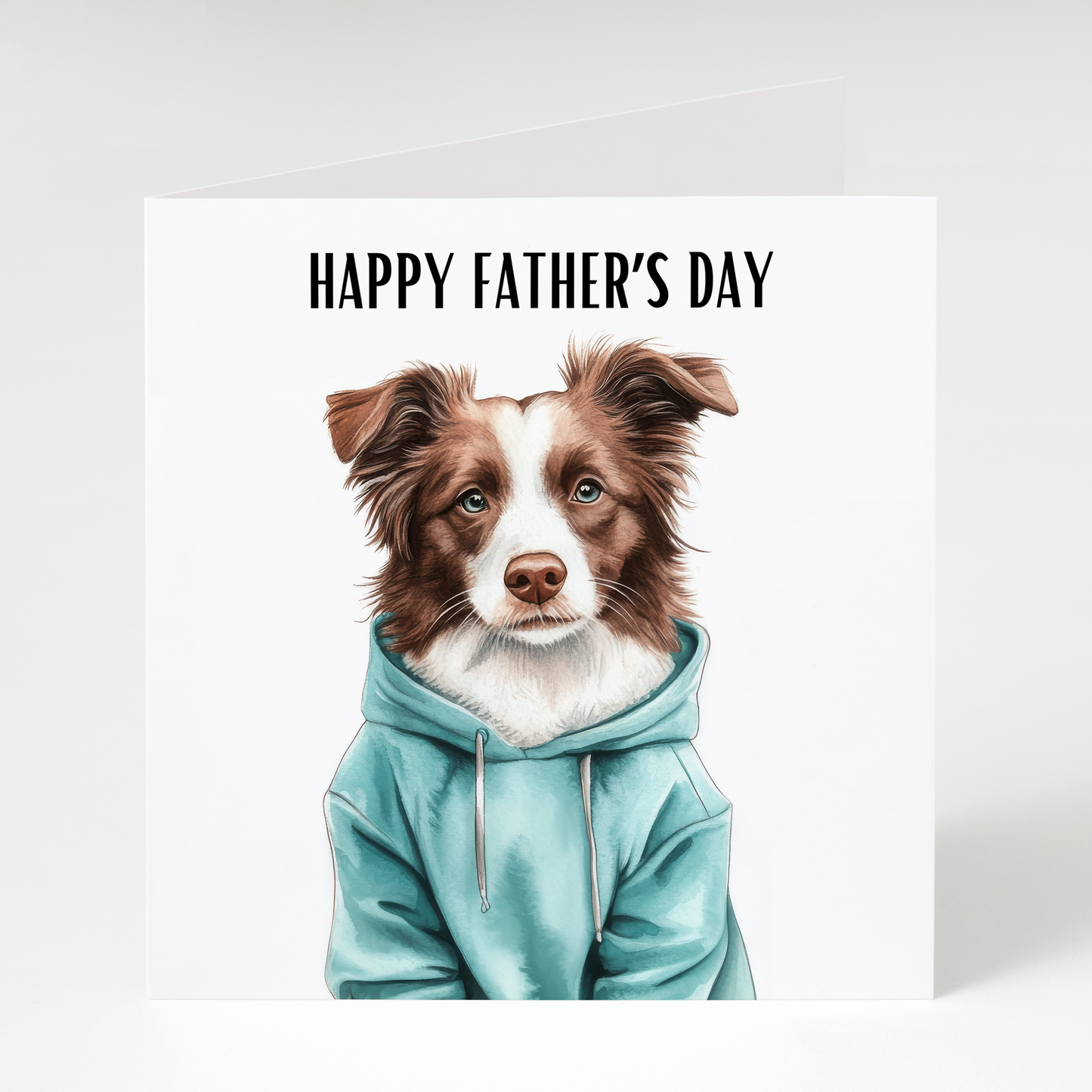 Brown Border Collie in Hoodie Father’s Day Card