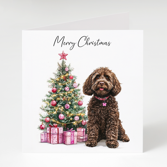 Chocolate Cockapoo Merry Christmas Card