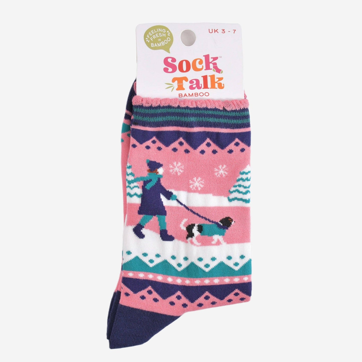Sock Talk Women's King Charles Spaniel Walk Bamboo Socks - Pink / Navy