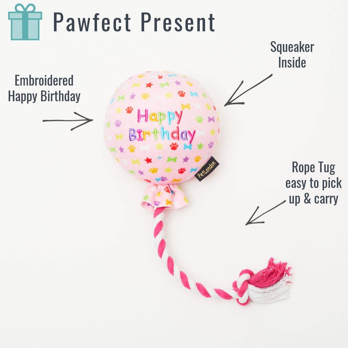 Happy Birthday Balloon Pink Dog Toy