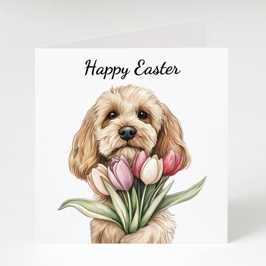 Cockapoo with Tulips Easter Card