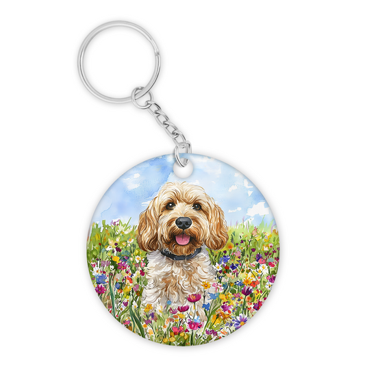 Cockapoo with Wildflowers Keyring