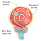 Toy with crinkle sound and squeaker inside, featuring 'Lolli Pup' branding.