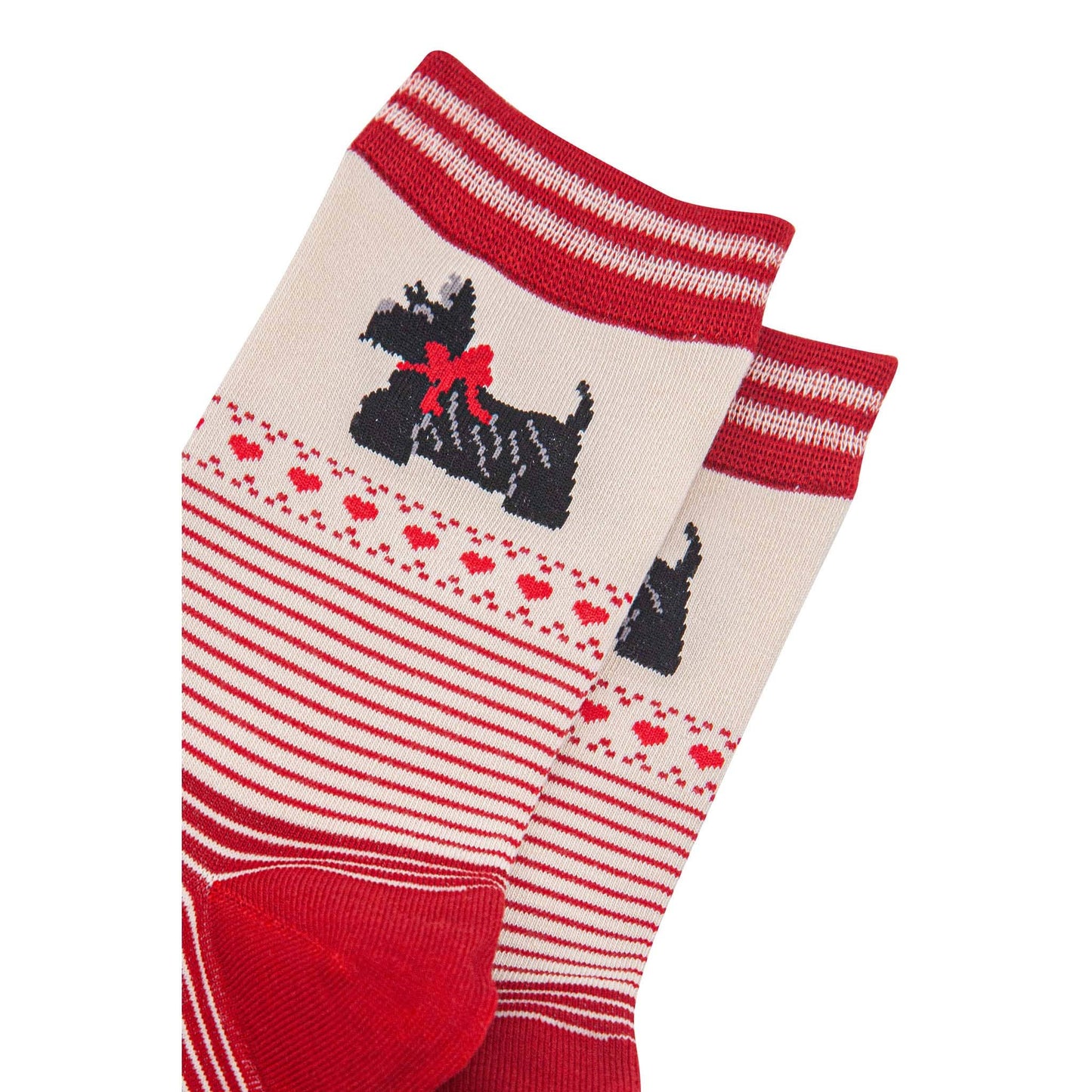 Sock Talk Women's Scottish Terrier Bamboo Socks - Cream / Red