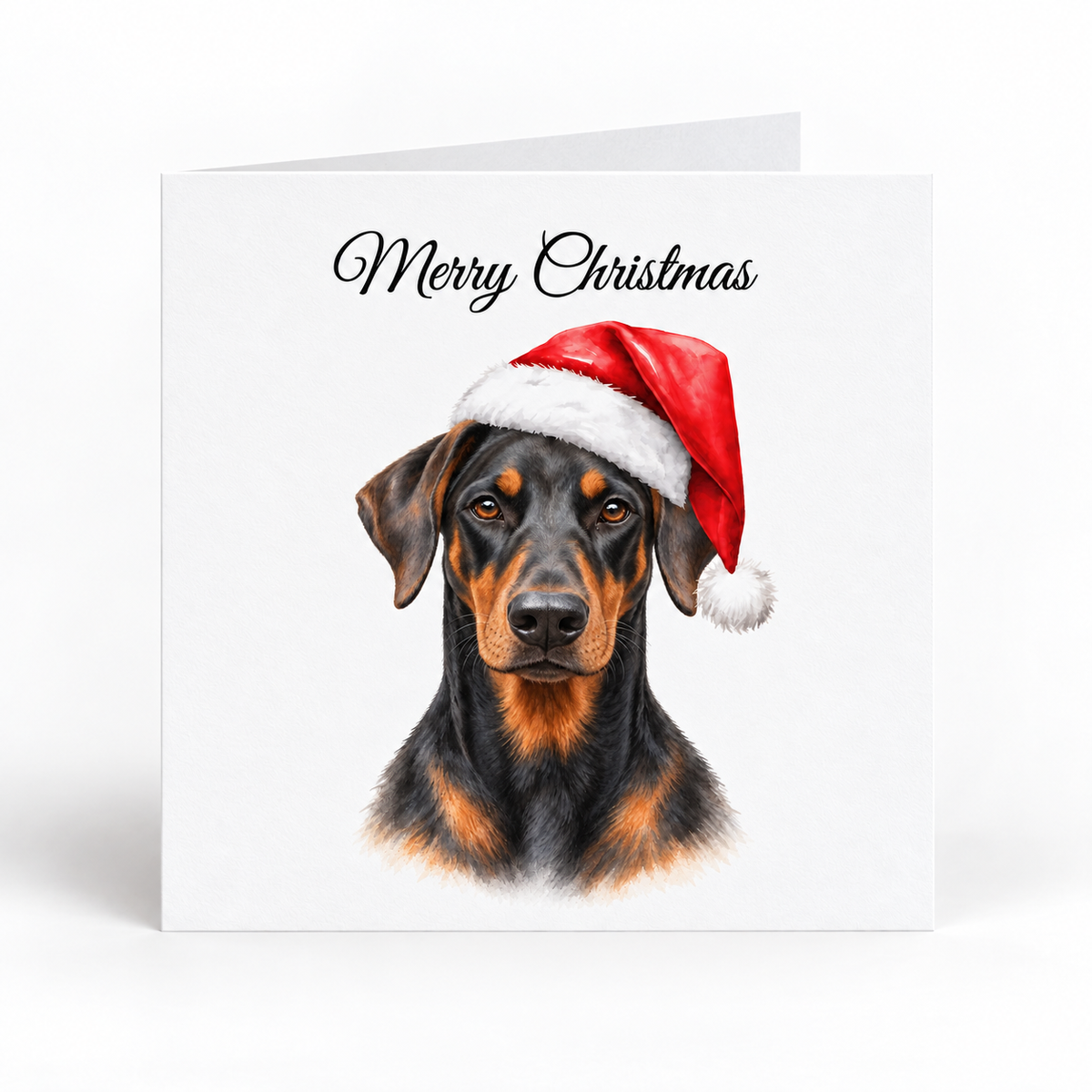 doberman wearing a Santa hat christmas card pack of 5
