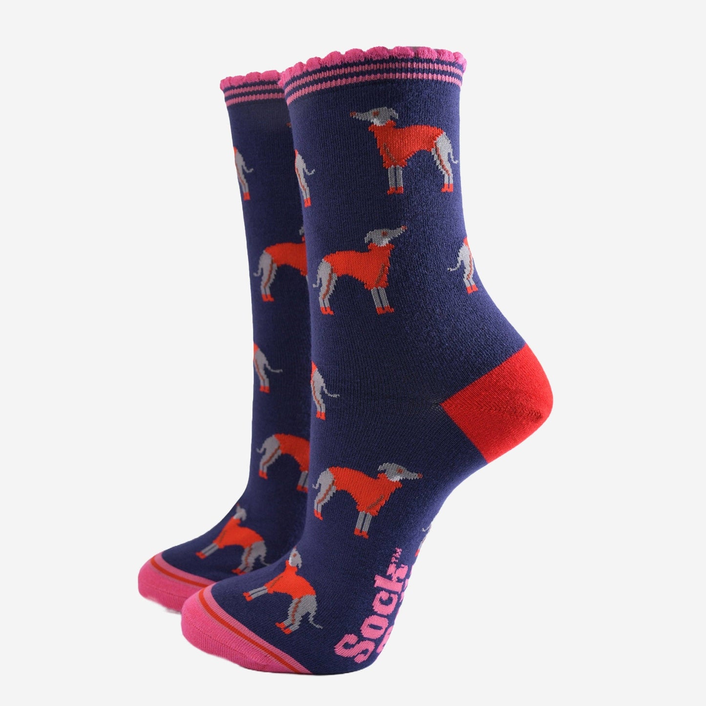 Women's Greyhound Bamboo Socks - Navy Blue / Red