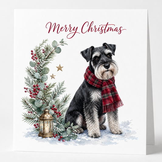 Festive Black and Silver Schnauzer Christmas Cards - Pack of 5