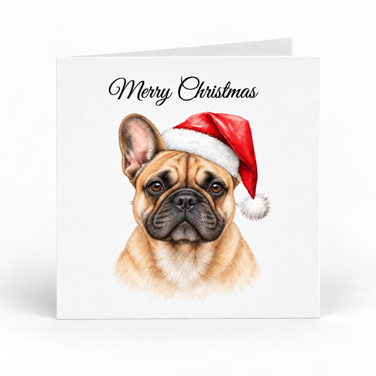 French bulldog in Santa hat christmas card pack go 5