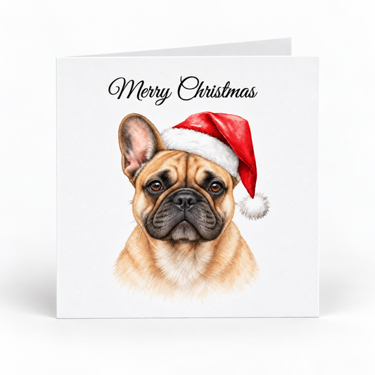 French bulldog in Santa hat christmas card pack go 5