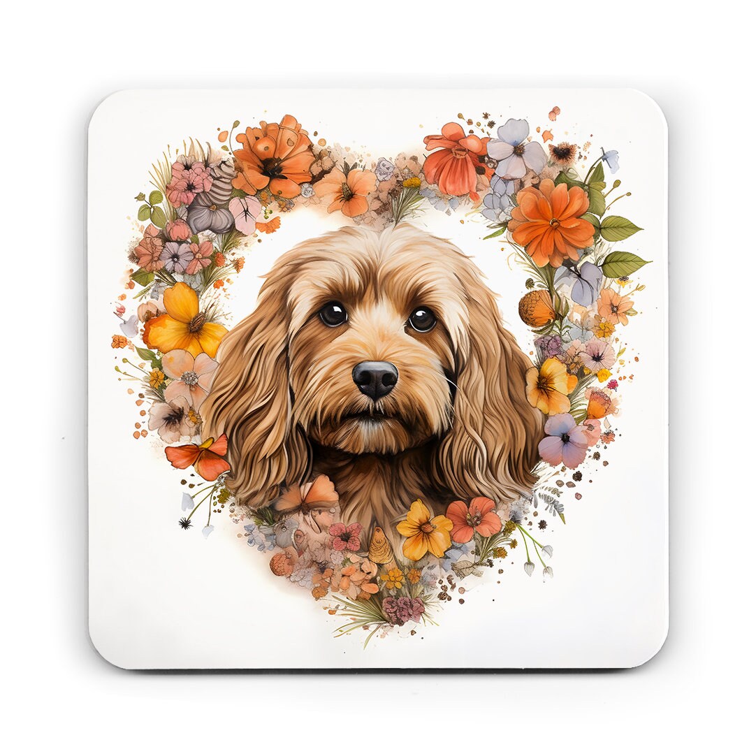 Cockapoo Birthday card, Cockapoo Mum, Cockapoo with heart flowers.