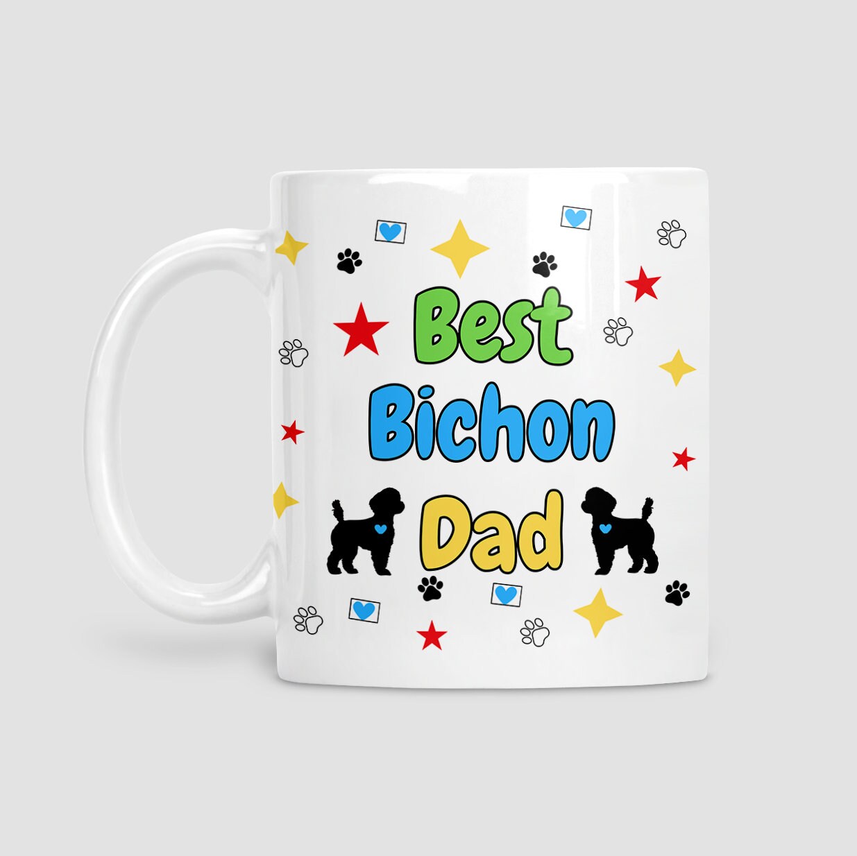 Best Bichon Dad card, Birthday card, From the dog, Matching mug and coaster options available.