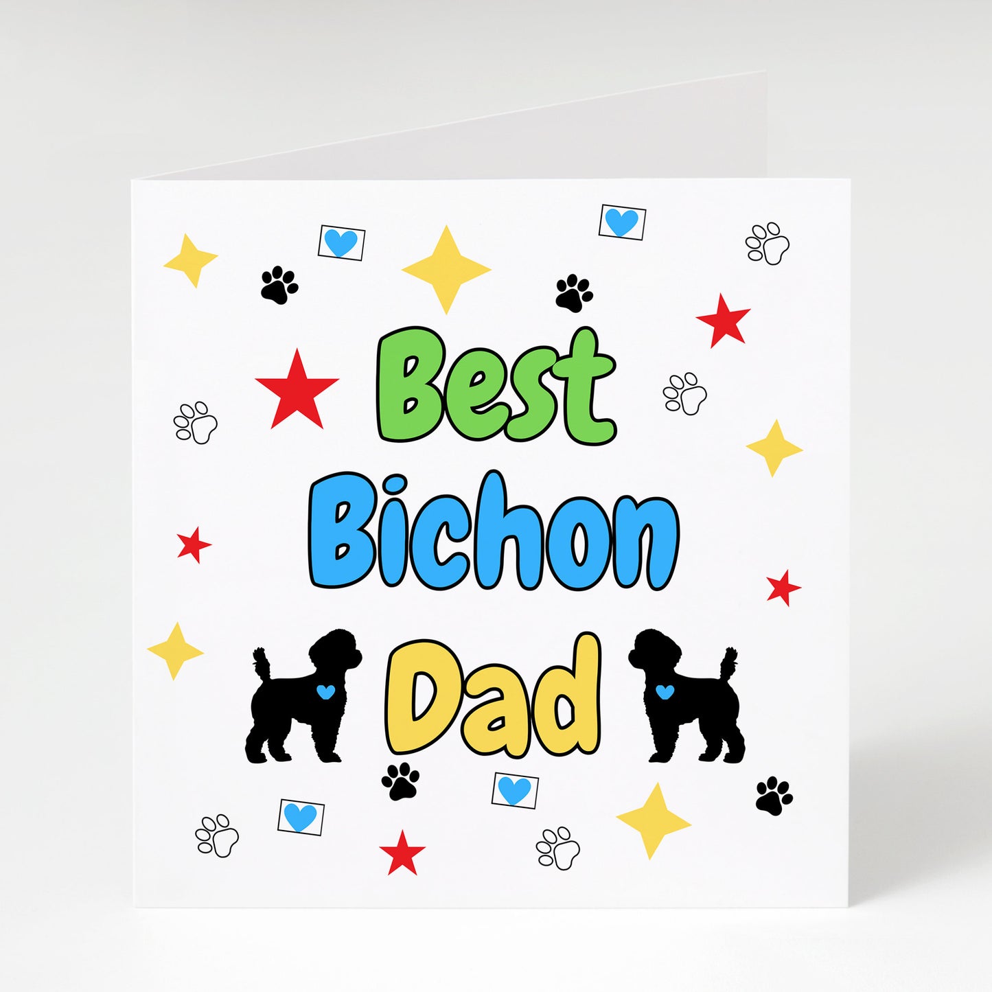 Best Bichon Dad card, Birthday card, From the dog, Matching mug and coaster options available.