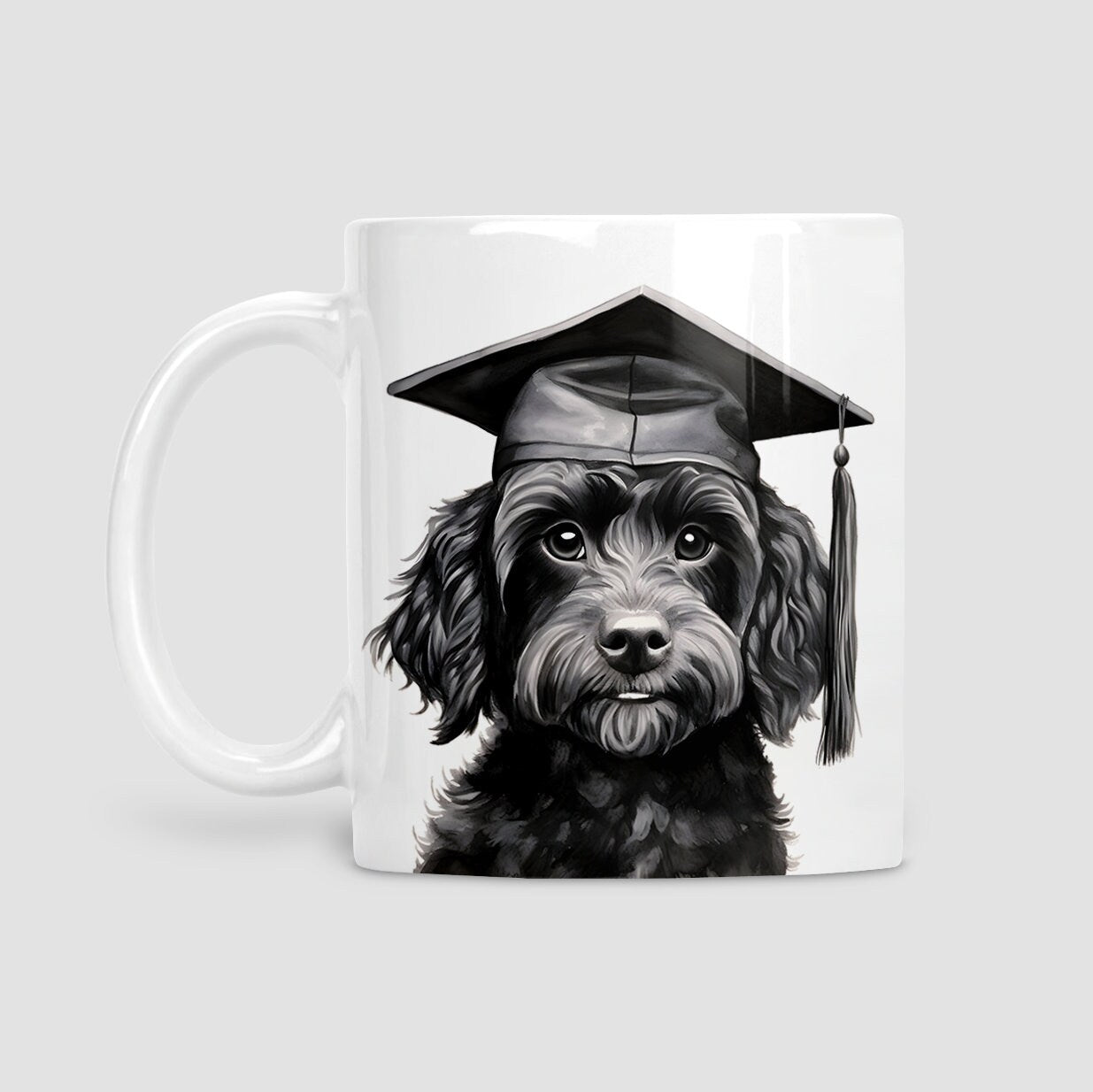 Black cockapoo graduation mug, Graduation gift for dog lover.