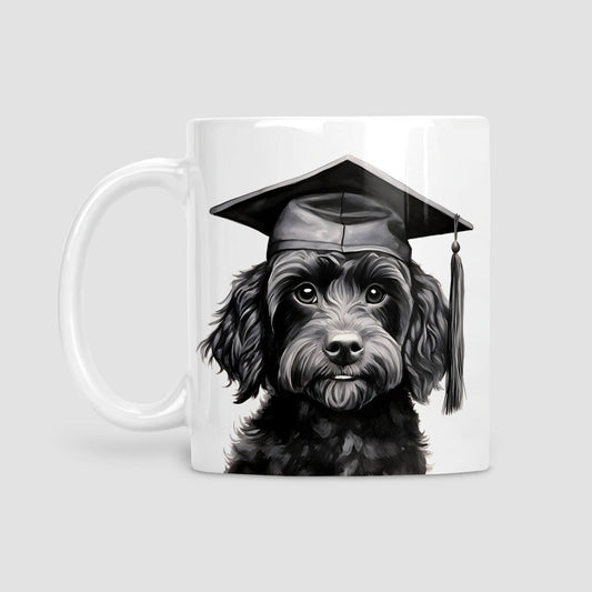 Black cockapoo graduation mug, Graduation gift for dog lover.