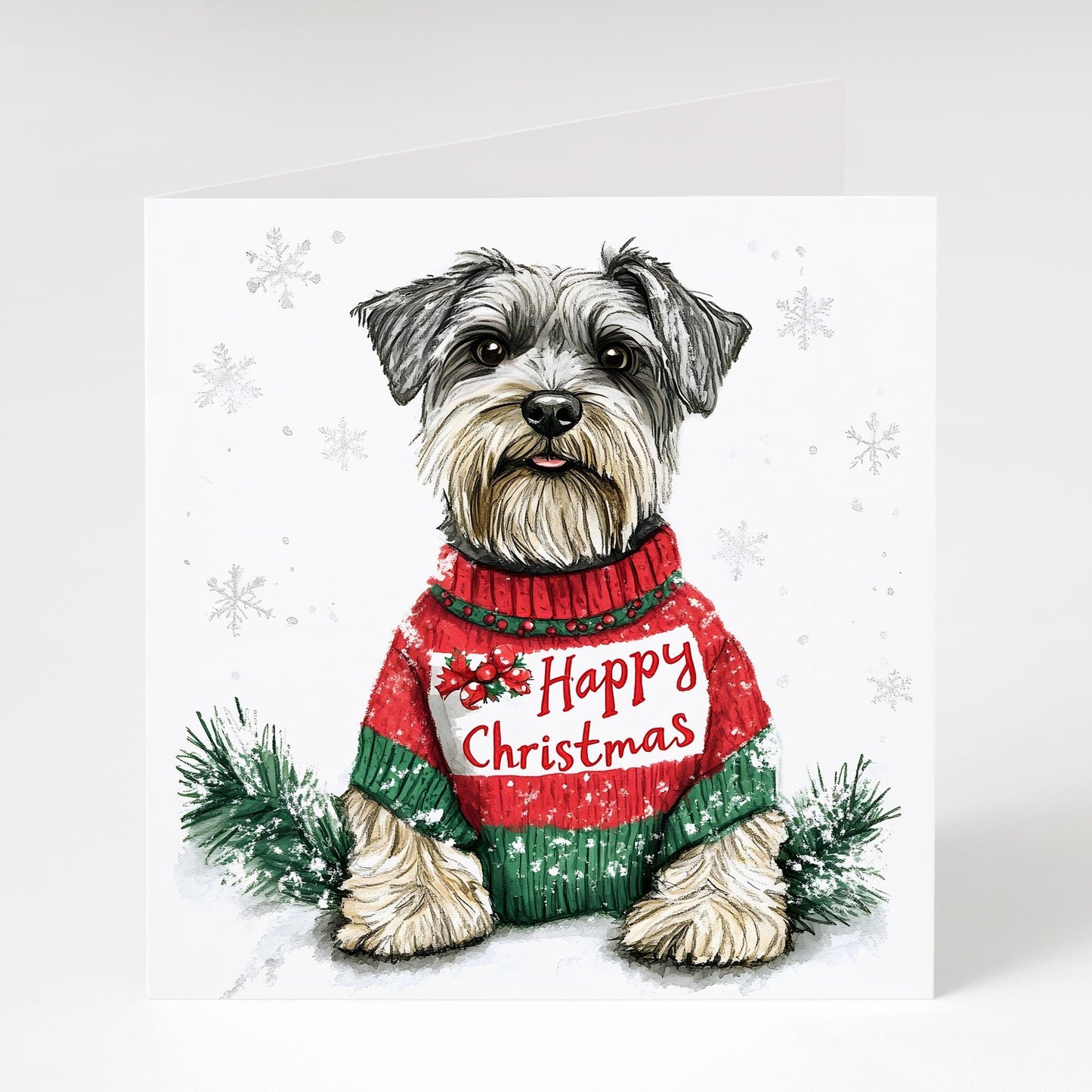 Pack of 5 Christmas cards, Schnauzer wearing a Christmas jumper, Cute Dog Christmas Cards.