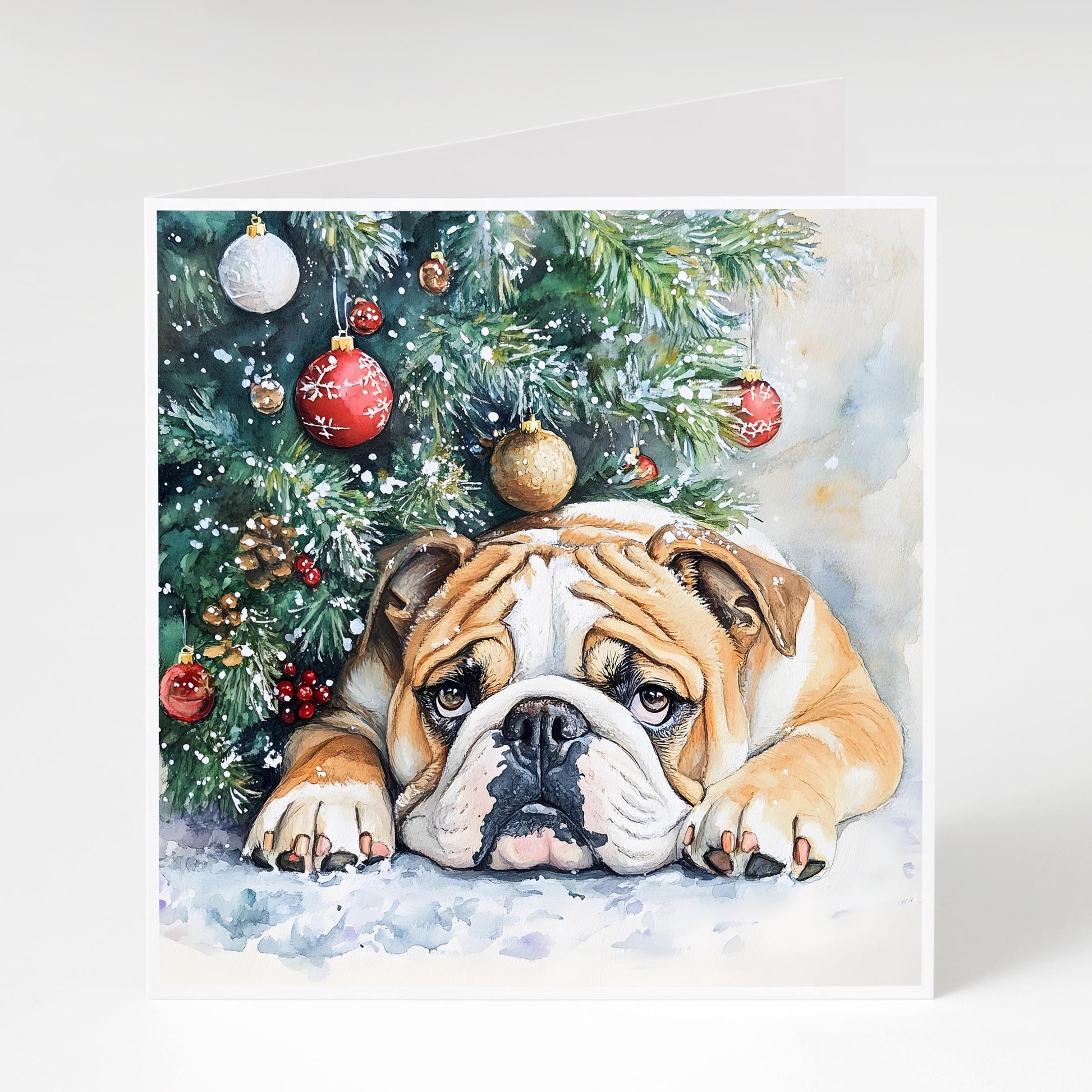 Pack of 5 Bulldog Christmas Cards, Cute Dog Xmas Cards, Perfect for bulldog lovers, 300gsm card