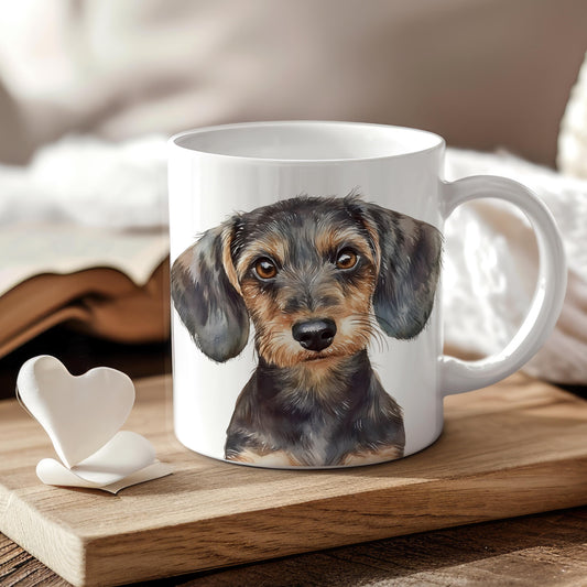 Wire haired Dachshund, Dachshund watercolour mug, Mother's Day gift, Sausage dog lover gift, matching coaster also available,