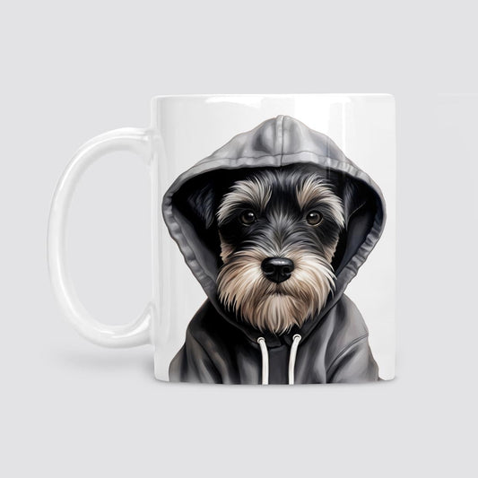 Schnauzer in hoodie mug, Schnauzer Dog lover gift, Schnauzer gift, watercolour mug, Mug for Him, Gifts for Dog Lovers