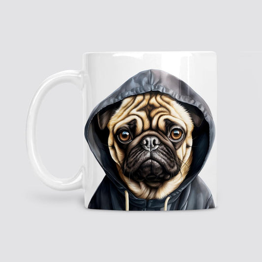 Pug in hoodie mug, Pug Dog lover gift, Pug gift, watercolour mug, Mug for Him, Gifts for Dog Lovers