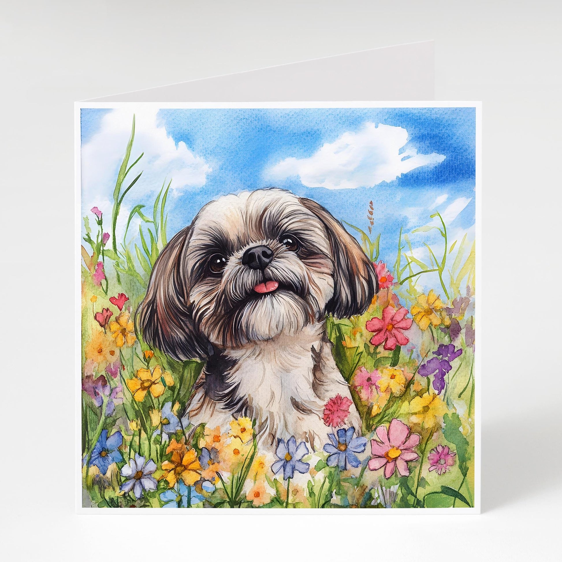 Shih Tzu with wildflowers card, Perfect Mother's Day or Birthday card for Shih Tzu Mums or any Shih Tzu lover.