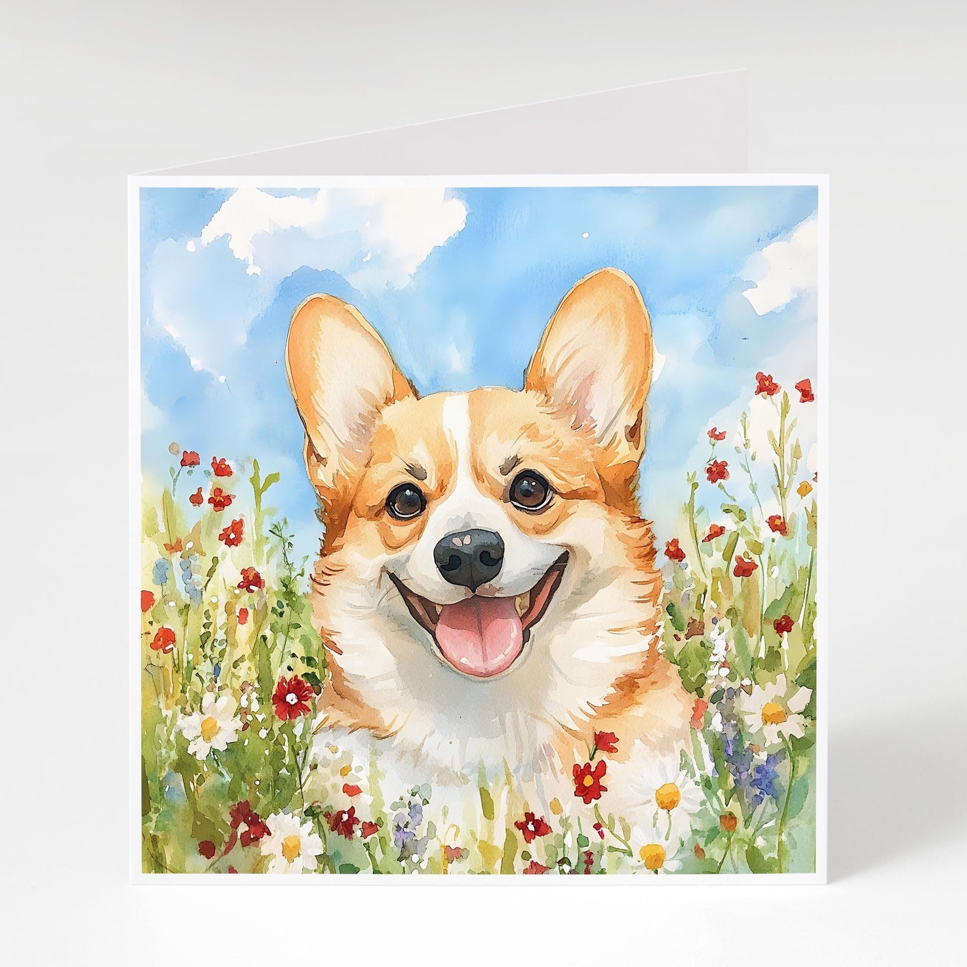 Corgi with wildflowers card for corgi mums